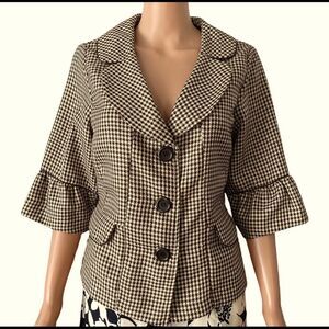 Courtenay Brown Checkered 3-Button Top Size 12